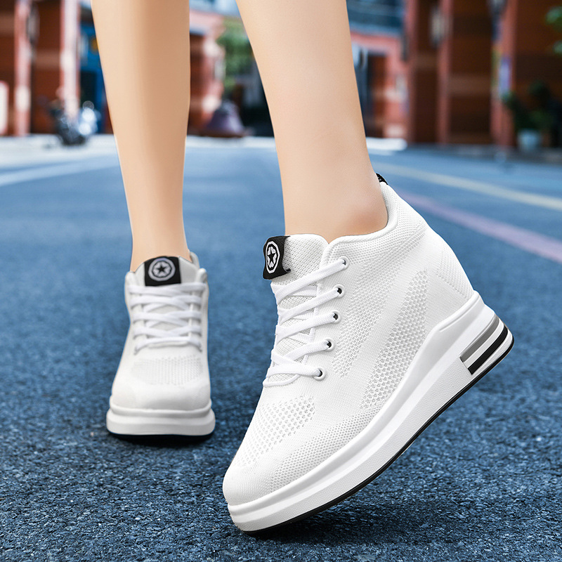 春秋用通気性インソール内蔵スポーツシューズ、レディースカジュアルシューズ、厚底レディース旅行靴、シングルシューズ